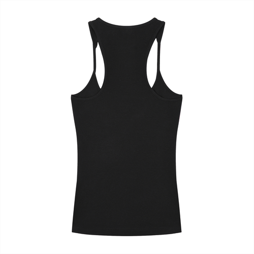 LOHÉ NOU City Ritual Ribbed Racerback Tank in black, back view
