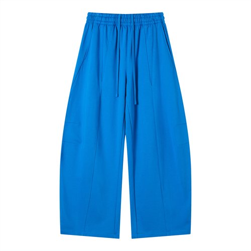 LOHÉ NOU Cobalt Wide-Leg Panel Sweatpants in cobalt blue, front view with drawstring waist